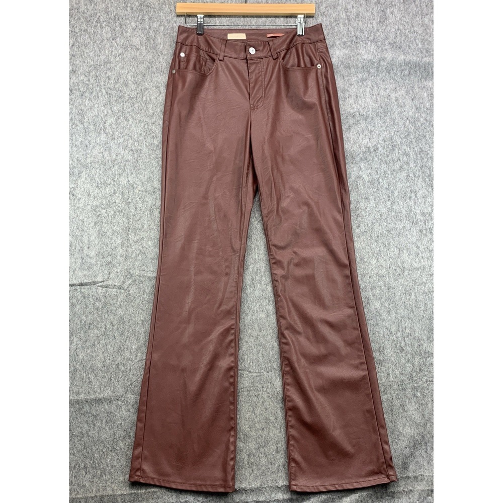 Pilcro The Yaya Mid-Rise Faux Leather Flare Pants Maroon Red Women's Size 29
